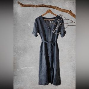 Navy Linen Button Down Dress